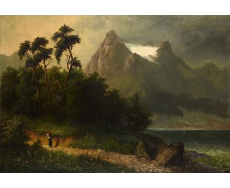                    SANDER,             M.    Sonnige Gebirgsansicht mit See und StaffageÖl/Leinwand. Rechts unten signiert m