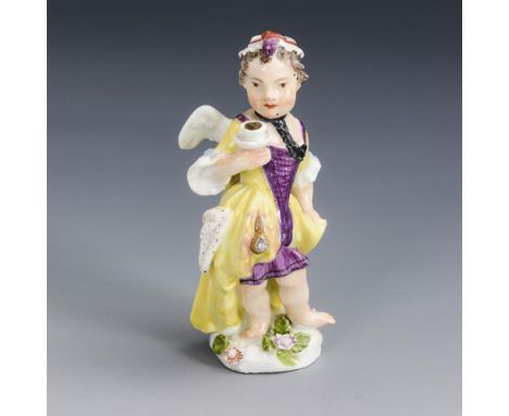 Verkleidete Amorette als MalerinMeissen. Schwertermarke am Sockel, um 1750/1760. Modell-Nr.: 10 x. Entwurf: 1750 - 1755.     