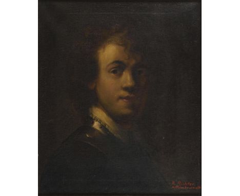                     REMBRANDT - Kopie nach    Selbstbildnis mit HalsbergeÖl/Leinwand. Rechts unten "K. Richter" signiert, mit