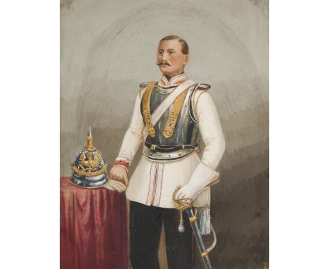   BILDNISMALER ENDE 19. JAHRHUNDERT,  Kaiser Wilhelm II. in KürassieruniformGouache auf Papier. Unsigniert.21 x 16,5 cm. Gera