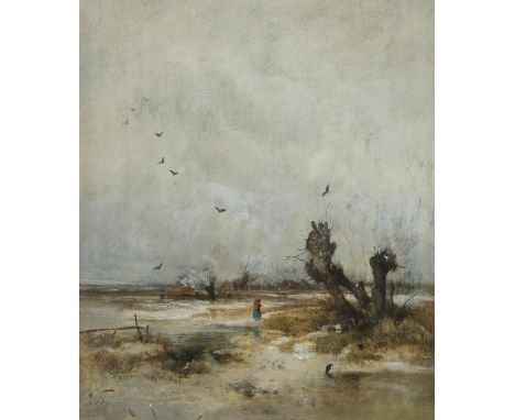                     STADLER,             Toni von(1850 Göllersdorf - 1917 München)    Weite Winter-FlusslandschaftÖl auf Holz