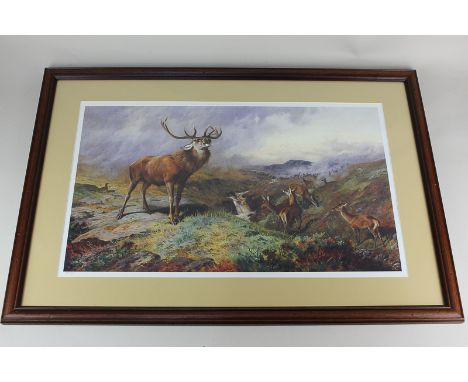 After Archibald Thorburn (1860-1935), limited edition coloured print, stag and deer on moorland, published by The Sherwood Pr
