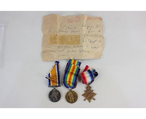 A First World War medal group comprising War medal, Victory medal, and 1914-15 Star, to A F Harris, BRC &amp; St JJ, together