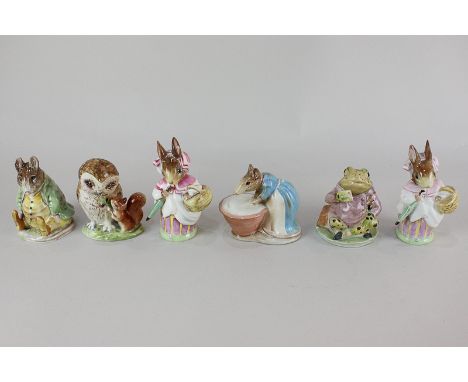 Six Beswick Beatrix Potter porcelain figures, Old Mr Brown, Samuel Whiskers, Mrs Rabbit (2), Mr Jeremy Fisher, and Anna Maria