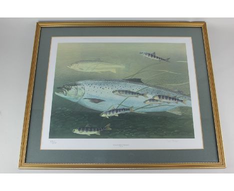 After David Carl Forbes (20th century), Hen Salmon with Parr, limited edition coloured print 22/350, numbered and signed in p