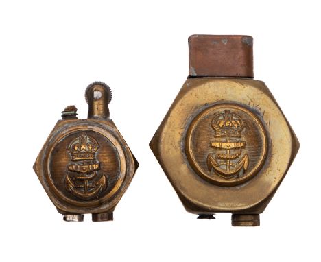 Two George V  Royal Navy button trench art lighters; (2) 