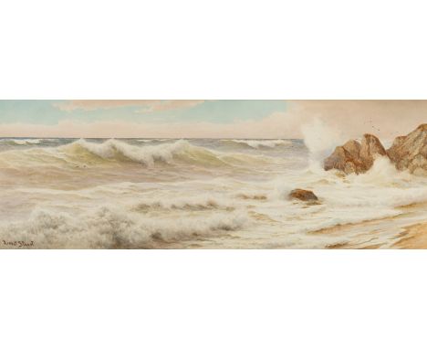 Ernest Stuart (British, fl. circa 1889-1915)Seascape with a rocky outcrop and gullssigned lower leftwatercolour on paper28 x 