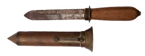 An early 20th century diver's knife by Siebe Gorman &amp; Co: the flat double edged blade signed as per title, threaded brass