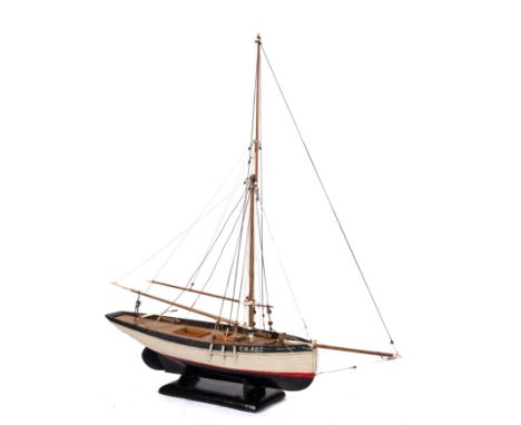 A scale model of the Essex fishing smack CK 482 'Kingfisher': standing and running rigged over a planked deck with fittings, 