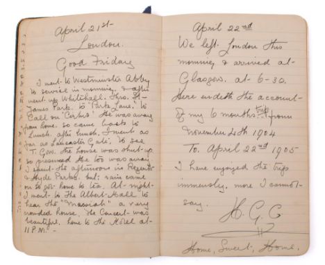 An Edwardian  manuscript  journal for a voyage to Egypt dated November 4th 1904 to 22nd April 1905, by the valet of  Evelyn B