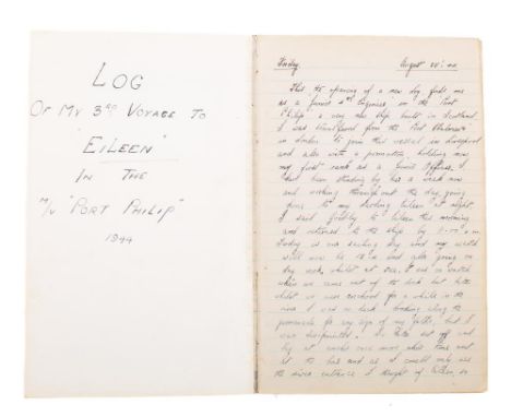 A group of three mid-20th century manuscript  ship's log/diaries: two  for MV 'Port Chalmers' to New Zealand , 1943, and 1944