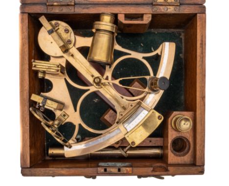 A late 19th/ early 20th century 8 inch vernier sextant , maker W Gerrard, Liverpool, number K362: the lacquered brass three c