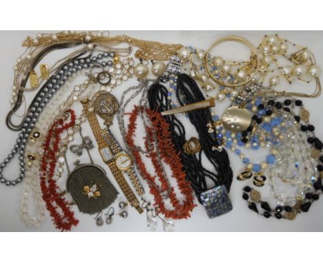 Coral festoon beads, a mesh handbag and other vintage costume jewellery Condition Report: Not available for this lot