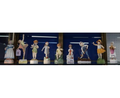 Eight Royal Worcester Days of the Week figures including two different examples of Saturday, together with Polly put the Kett