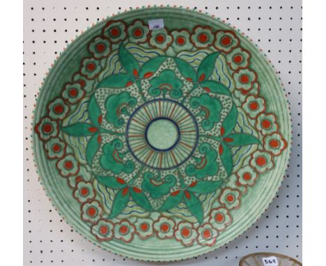 A large Charlotte Rhead tube lined charger, 44cm diameter Condition Report: very light crazing, nice condition, needs a wash.