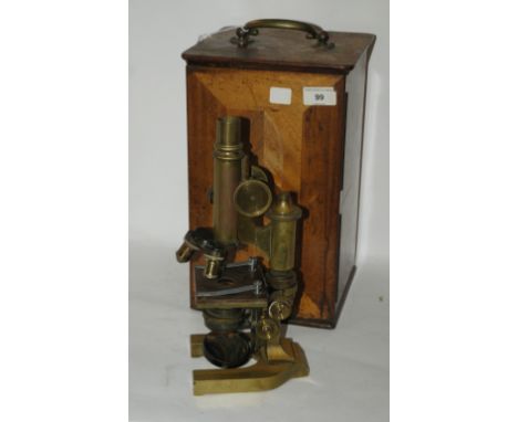 A brass microscope by E. Leitz, No.26147 in fitted case Condition Report: Available upon request