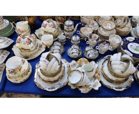 A Hammersley blue and gilt decorated teaset, Royal Albert English Beauty teaset and a Noritake gilt decorated coffee set Cond