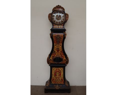 A 20th century Boulle longcase clock, with a shaped top and bombe case, 203cm high 