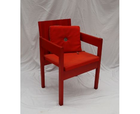 1969 Investiture Chair, The Earl of Snowden and Carl Toms, a red painted beech and laminate elbow chair produced for the Inve