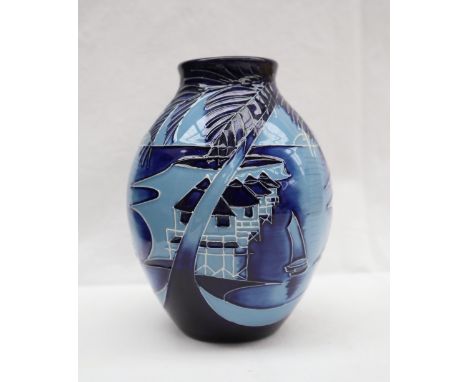 A Moorcroft pottery limited edition vase decorated in the Blue Lagoon pattern, signed Paul Hilditch, No.50/100 dated 2010, im