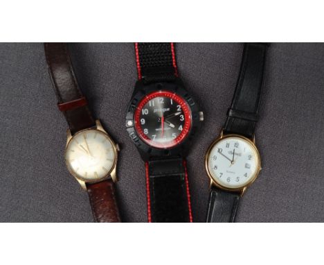 A gentleman's 9ct yellow gold Rotary wristwatch, the silvered dial with batons on a leather strap, together with an Ingersoll