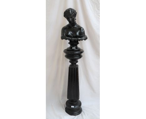 Head and shoulders portrait of a maidenBronzed copper over plaster52cm high On a later ebonised column