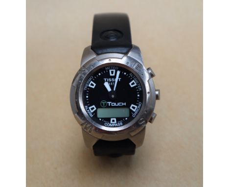 A Gentleman's Tissot Touch titanium wristwatch with Altimeter, chronograph, weather, compass and alarm on a black rubber stra