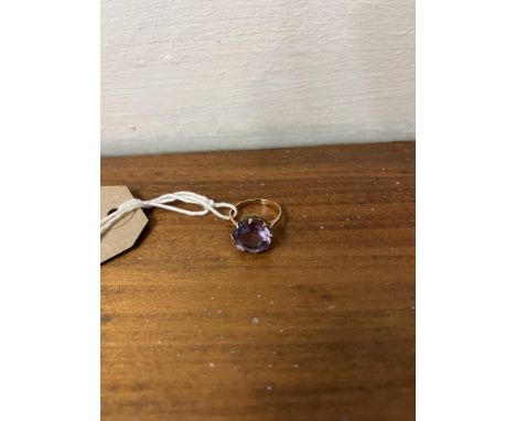 Late 20th C amethyst single stone dress ring, 9ct gold band size 'N'