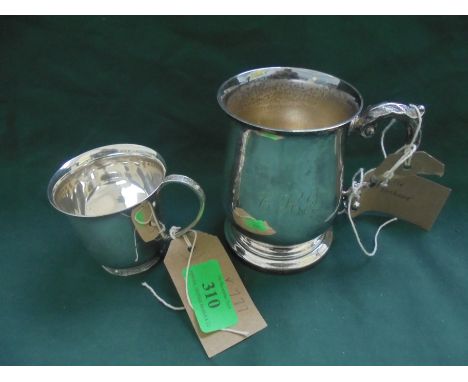 Delicate silver christening (Birmingham 1965) together with a silver plated half pint tankard