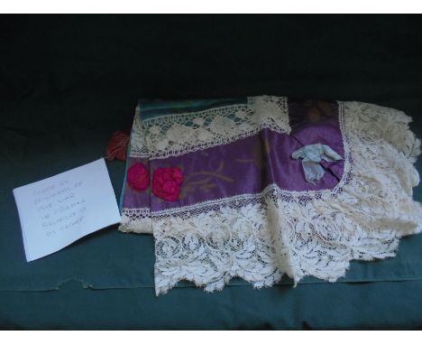 First Worl War lace sampler made in France by a prisoner of war 1914-1918 with raised poppy design 