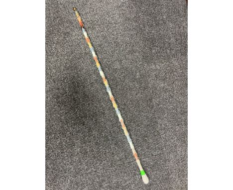 Antique glass walking stick - hollow twisted stem containing coloured beads