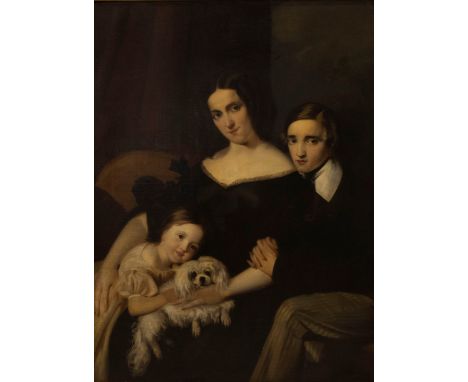 Jacobus Josephus EECKHOUT (1793-1861) Oil on canvas Family portrait with dog. Olie op doek Familieportret met hond. 131 x 103
