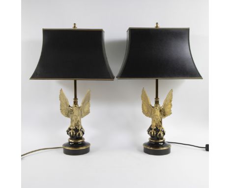 Couple black 'EAGLE' table lamp in gilded bronze made by MAISON CHARLES - 1960s Koppel zwarte 'EAGLE' tafellampen in verguld 