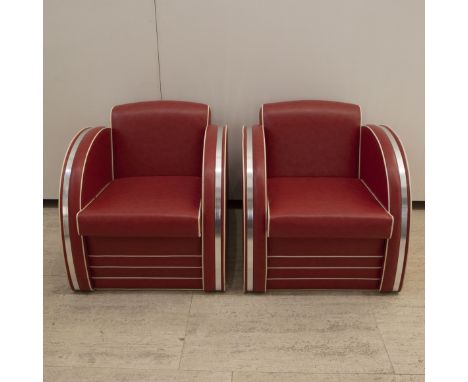 2 Art Deco vintage red seats with aluminum 2 Art Deco vintage rode zeteltjes met aluminium