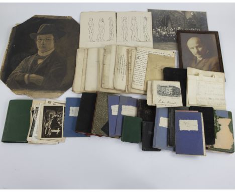 Daniel GREINER (1872-1943) Lot Greiner personal details diaries, notebooks, photos and charcoal drawing self portrait. Lot Gr