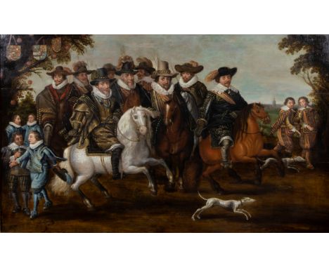 Dutch school 17th century after Adriaen Pietersz van de Venne Oil on panel La Cavalcade des Princes d'Oranges. Group portrait