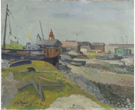 Henri SPITSAERT (1928-1974) Oil on canvas Port de pêche, signed and dated '54. Olie op doek Port de pêche, gesigneerd en geda