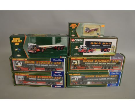 7 boxed Corgi Eddie Stobart diecast model trucks in 1:50 scale including CC12401, CC13405, 75601 and 75702 MAN Refrigerated B