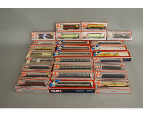 OO Gauge. 27 boxed Lima Wagons and Coaches of various types including 305372 BR Mk1 Brake 2nd in Inter City livery and 3 x 30