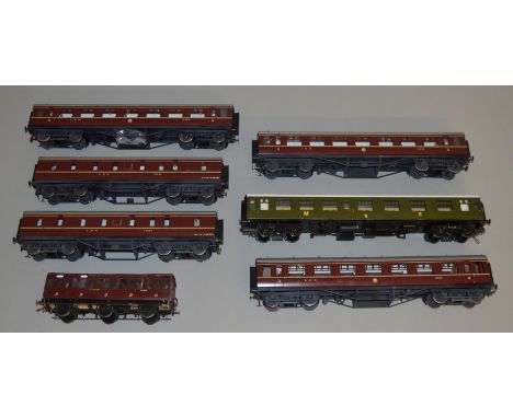 O Gauge. 5 unboxed LMS maroon Coaches by 'M.T.H. Electric Trains' together with a Lima Coach&nbsp; and a 3nd Class kit built 