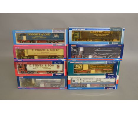 8 Corgi 1:50 scale diecast trucks in various liveries including Eddie Stobart, Knights Of Old, Pentons etc all are Limited Ed