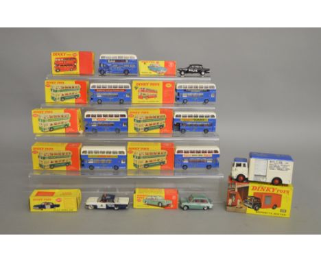 11 boxed Dinky Toys including 135 Triumph 2000, 138 Hillman Imp, 264 R.C.M.P. Patrol Car and 450 Bedford TK Box Van together 