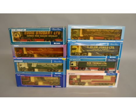 8 Corgi 1:50 scale diecast trucks in various liveries including Eddie Stobart LTD, Woodside, Ken Thomas LTD etc all are Limit