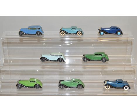 8 unboxed Dinky Toys including 36b Bentley and 3 x 36 series Rover models. Models have varying degrees of playwear and/or som