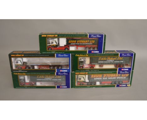 5 boxed Corgi Eddie Stobart diecast model trucks in 1:50 scale including CC12607, CC12802, CC13101, CC13201 and CC13207 DAF S