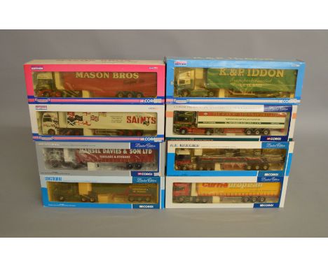 8 Corgi 1:50 scale diecast trucks in&nbsp; various liveries including Mason Bros Transport LTD, H.E.Payne Transport LTD, Sain