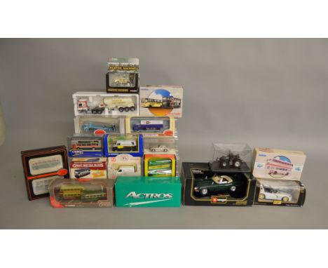 18 boxed diecast models by Corgi, EFE Exclusive First Editions, Tekno, Bburago and others including a Bburago Jaguar E Cabrio