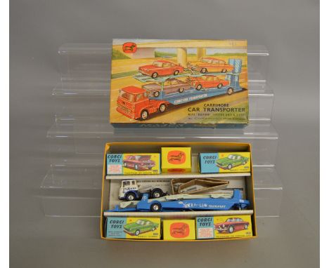 A boxed Corgi Toys Gift Set 28 'Bedford TK Carrimore Car Transporter with 4 boxed cars'. The cars included are 2 x 222 Renaul