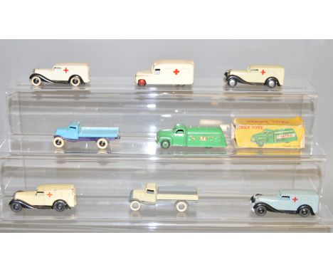 7 unboxed Dinky Toys including 253 Daimler Ambulance  and 4 x 30F Ambulance models together with a Dinky 441 Studebaker 'Cast