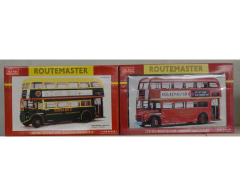 2 boxed Sunstar Routemaster 1:24 scale buses - 2907 RM2191 CUV191C 'Shillibeer - Watney's' and 2901 RM8 VLT8 The Original Rou